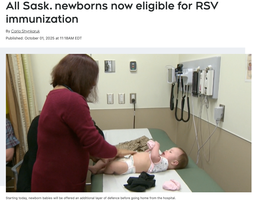 萨省所有新生儿现在都可接种 RSV 免疫针