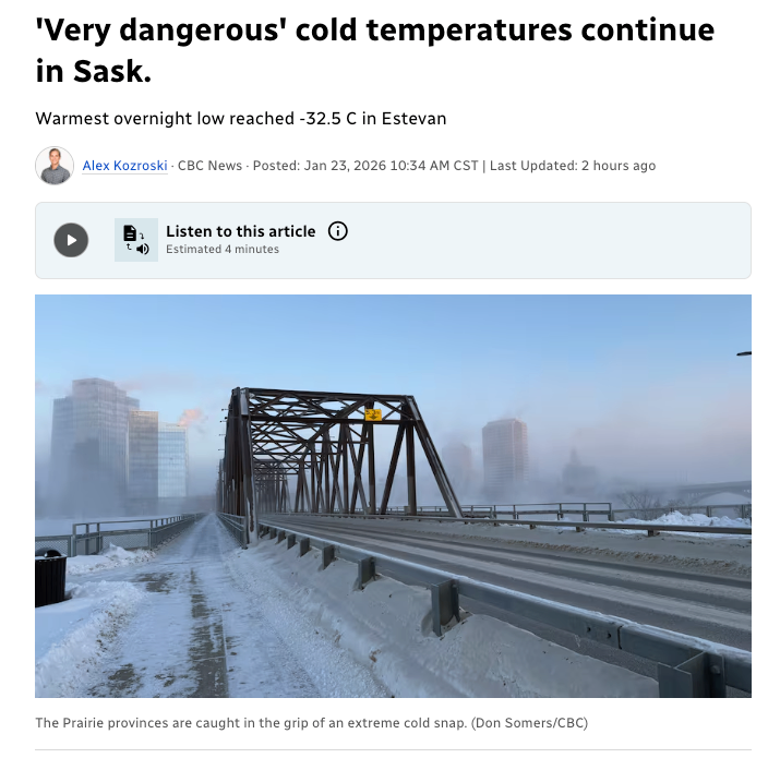 草原省遭遇了极度严寒的天气,从周末开始改善