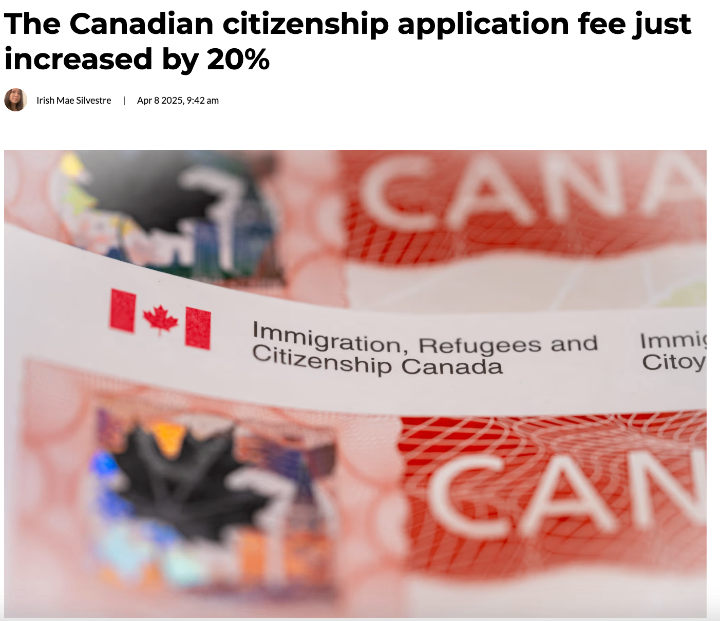 加拿大公民申请费用上涨 20%，申请人需支付更多费用