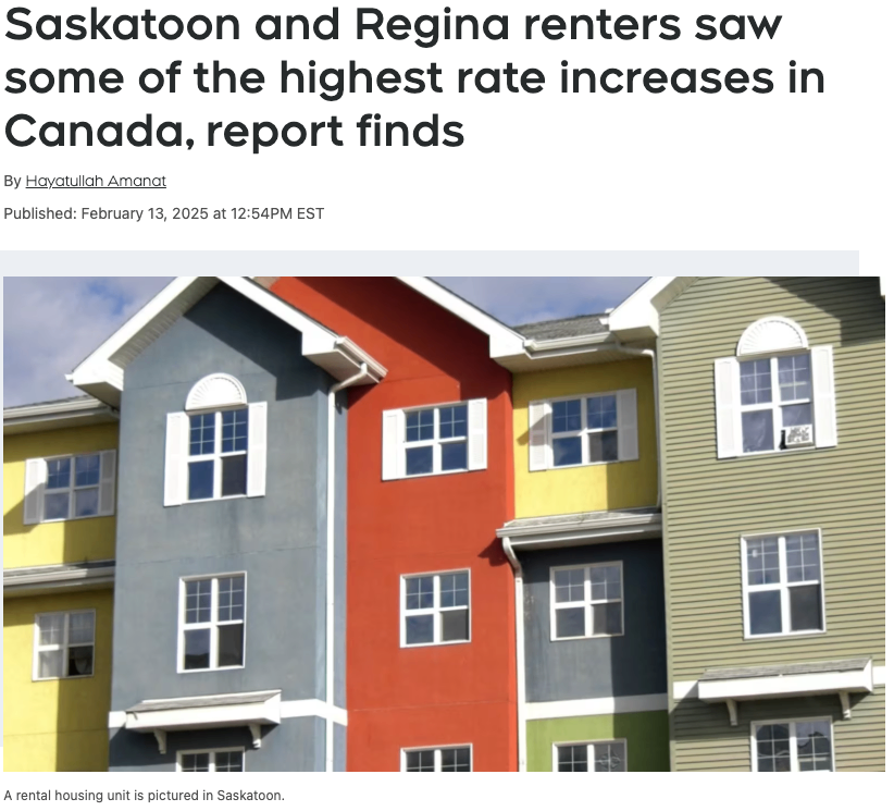 报告显示，萨斯卡通和里贾纳的租房者经历了加拿大最高的房租涨幅之一