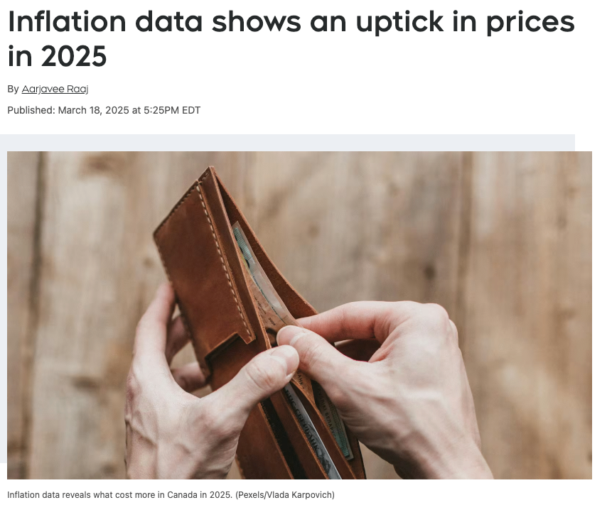 加拿大二月份通胀数据公布，消费者价格指数（CPI）同比上涨2.6%