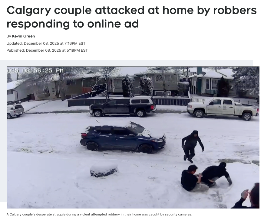 卡尔加里夫妇遭“线上交易”假买家入室抢劫袭击