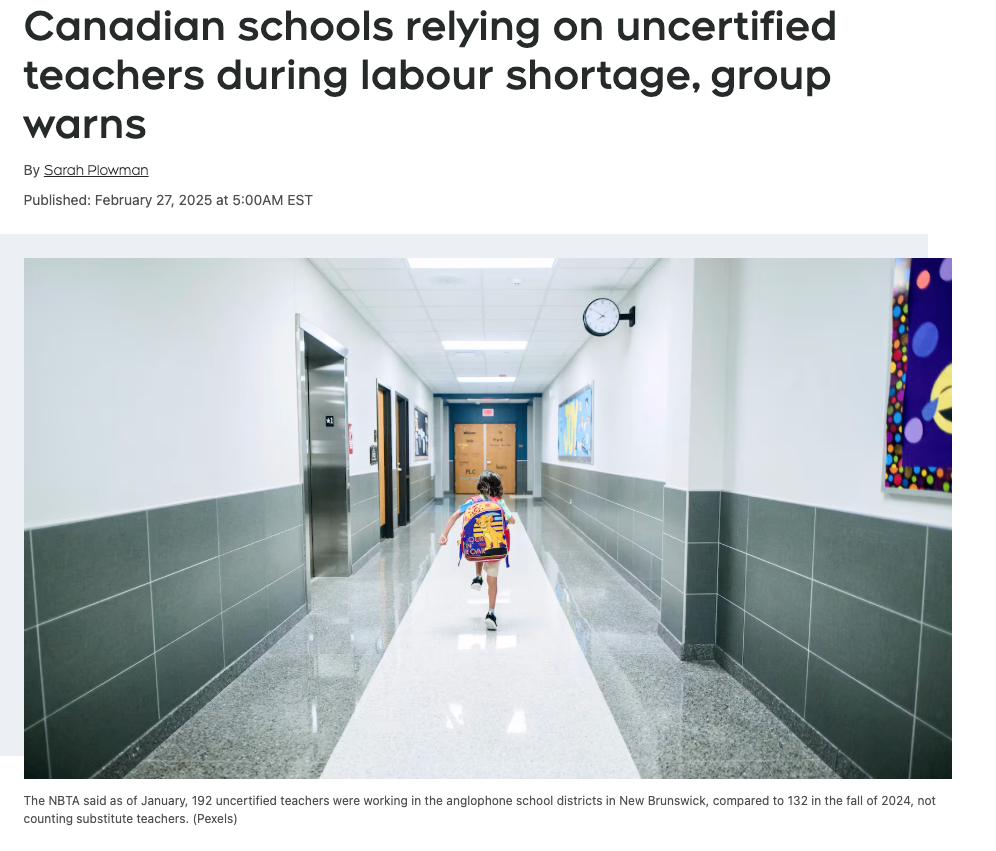 该机构发出警告，加拿大学校因劳动力短缺依赖无证教师