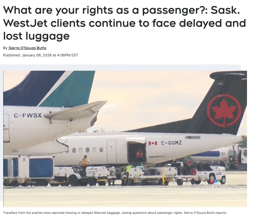 作为乘客你有哪些权利?萨省西捷航空旅客持续遭遇行李延误与丢失