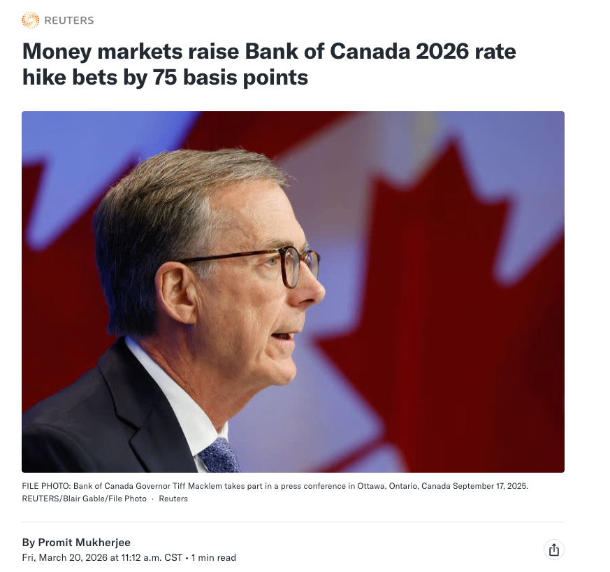 伊朗冲突升级,市场转向押注加拿大央行加息