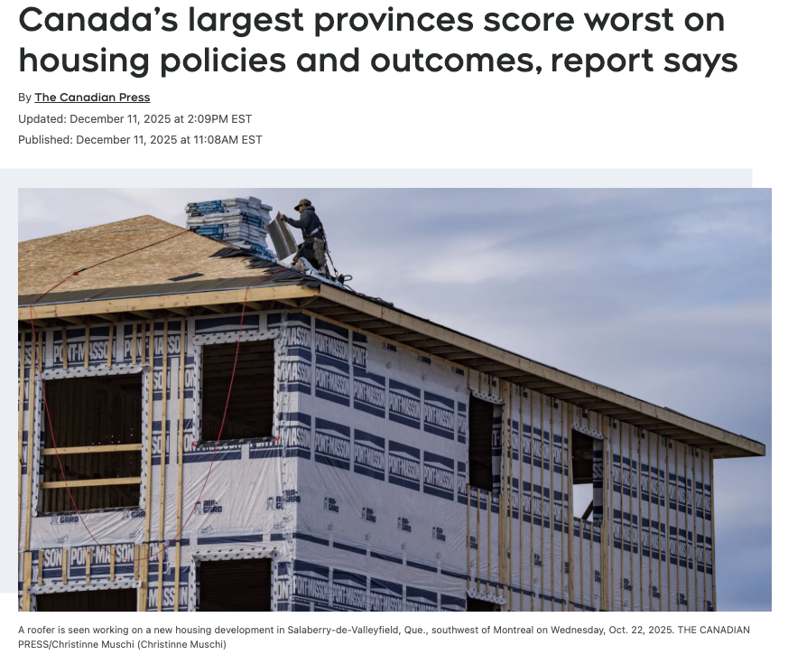 报告称加拿大最大三省在住房政策与结果方面表现最差