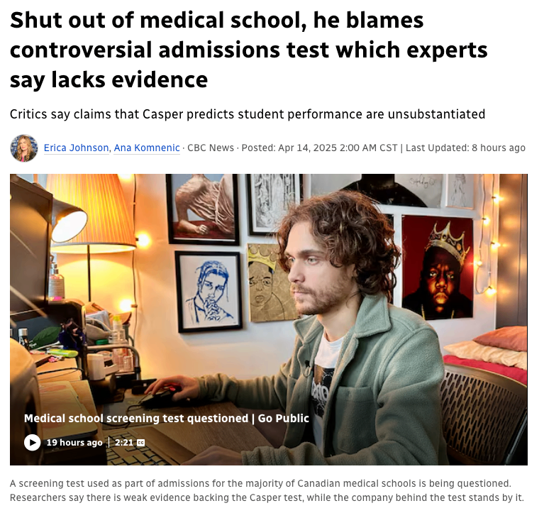 被医学院拒之门外，他将原因归咎于一个有争议的入学考试——专家称该考试缺乏证据支持