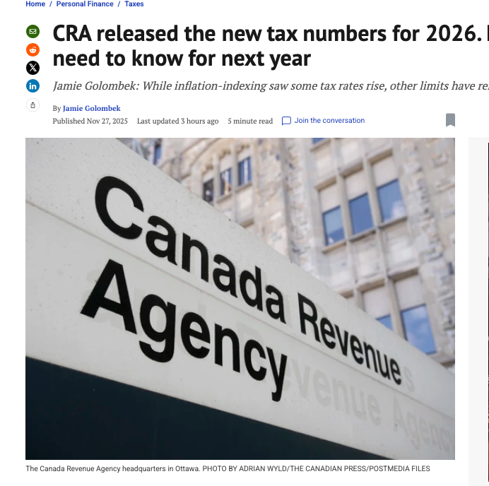 CRA 发布 2026 年最新税务数据：明年你需要了解的重点