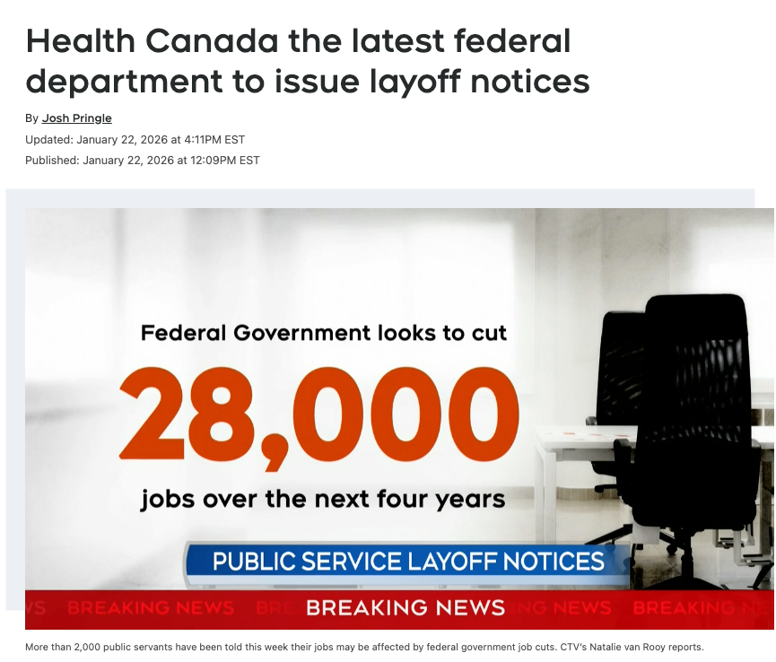 加拿大卫生部成为最新发出裁员通知的联邦部门