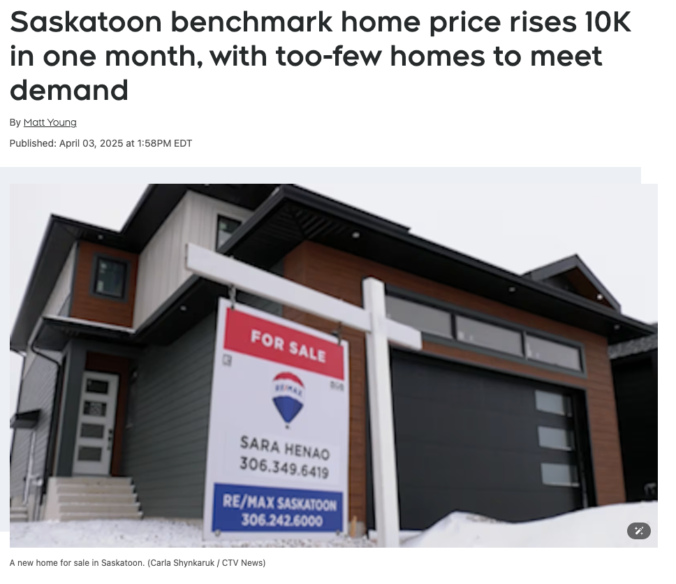 萨斯卡通基准房价一个月内上涨1万加元，房源供应严重不足，难以满足需求。