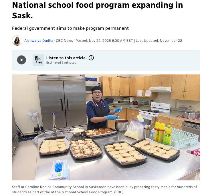 萨省国家学校供餐计划扩大规模，联邦拟永久化实施