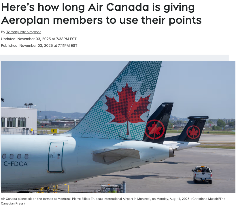 加拿大航空Aeroplan 积分规则全面调整，积分有效期延长至 2026