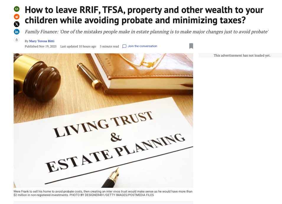 如何把 RRIF、TFSA、房产和其他资产留给子女，同时避免遗嘱认证、尽量少交税？