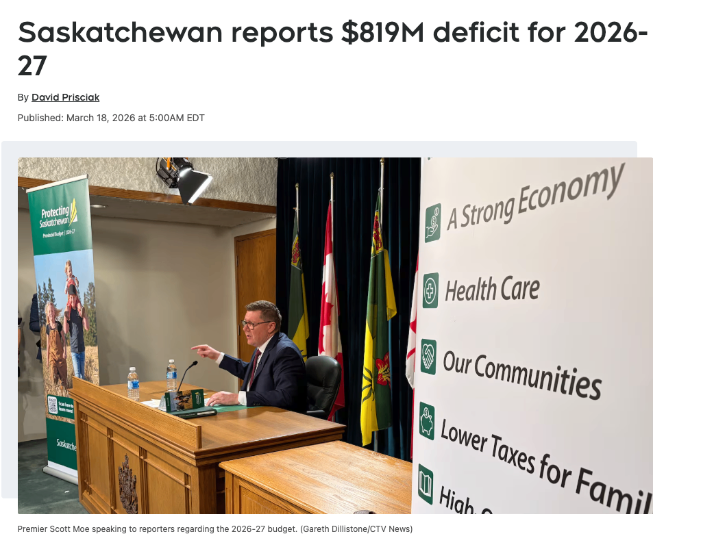 萨省公布 2026-27 财年赤字 8.19 亿加元