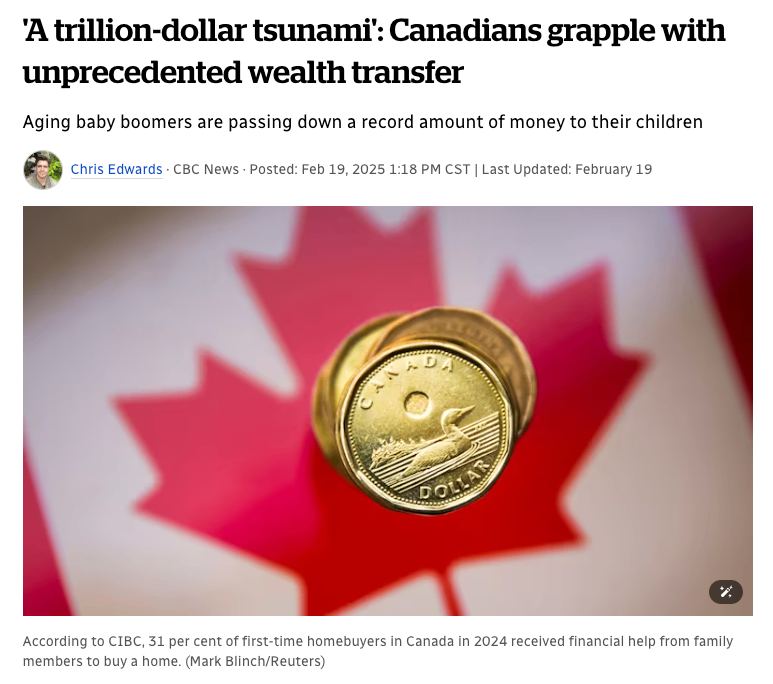 史无前例，加拿大人上万亿财富转移