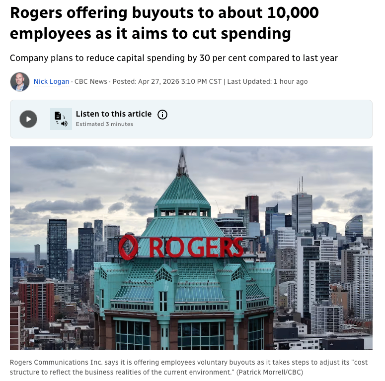 Rogers 向约 1 万名员工提供买断方案，计划削减开支
