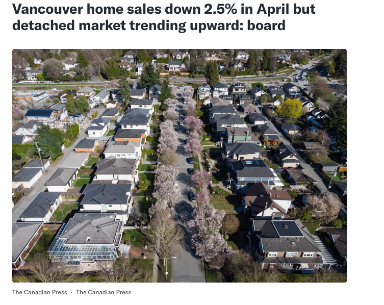 房地产协会表示：温哥华4月房屋销售下降2.5%，但独立屋市场呈上升趋势