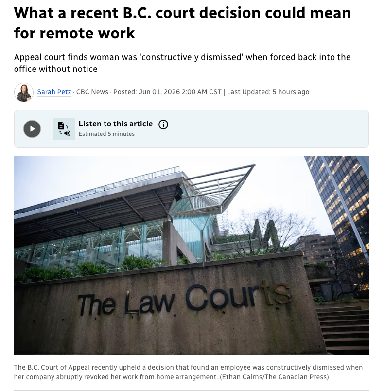 卑诗省最新法院判决,将如何影响远程办公?