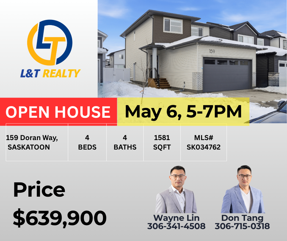 OPEN HOUSE, 5月6日晚5-7PM, 159 Doran Way——林与唐地产